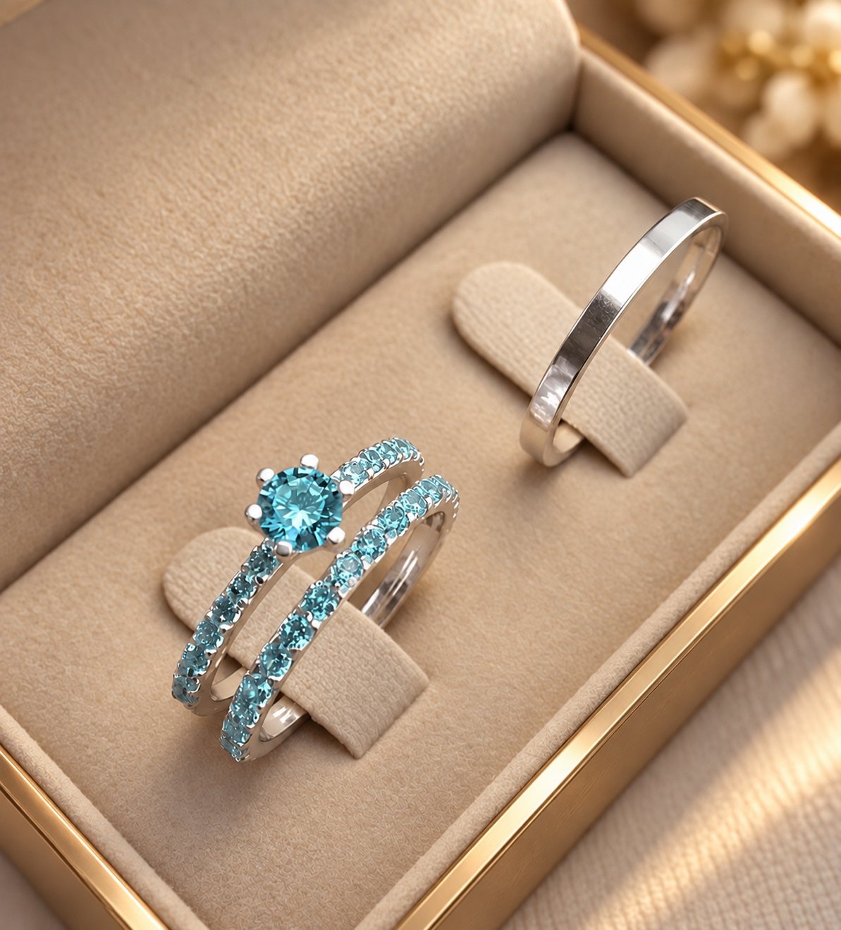 Aliança 2mm Cravejada ( Azul ) - Prata 950