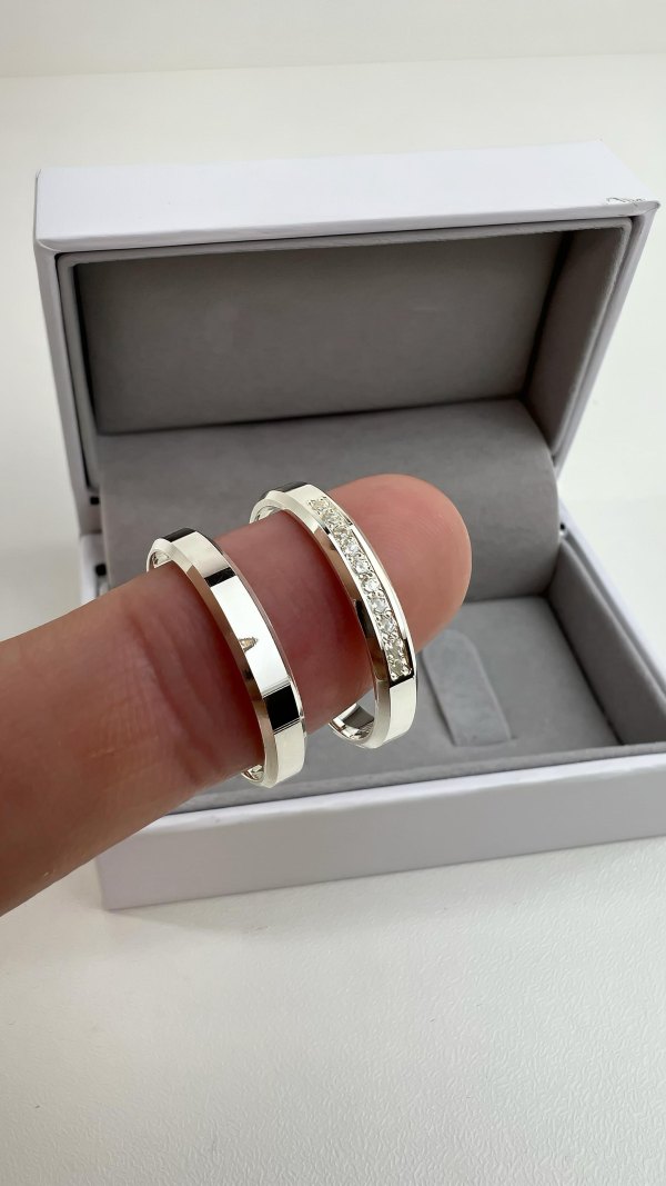 Par De Alianças 3mm Chanfrada (Branca)— Prata 950