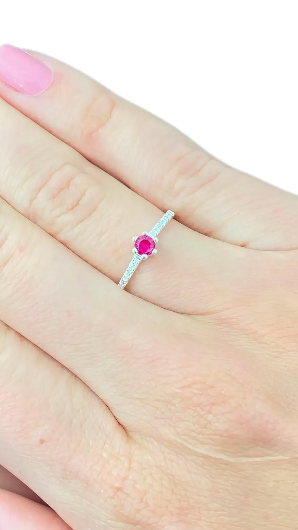 Anel Solitário Rosa Cravejado - Prata 950, imagem 2