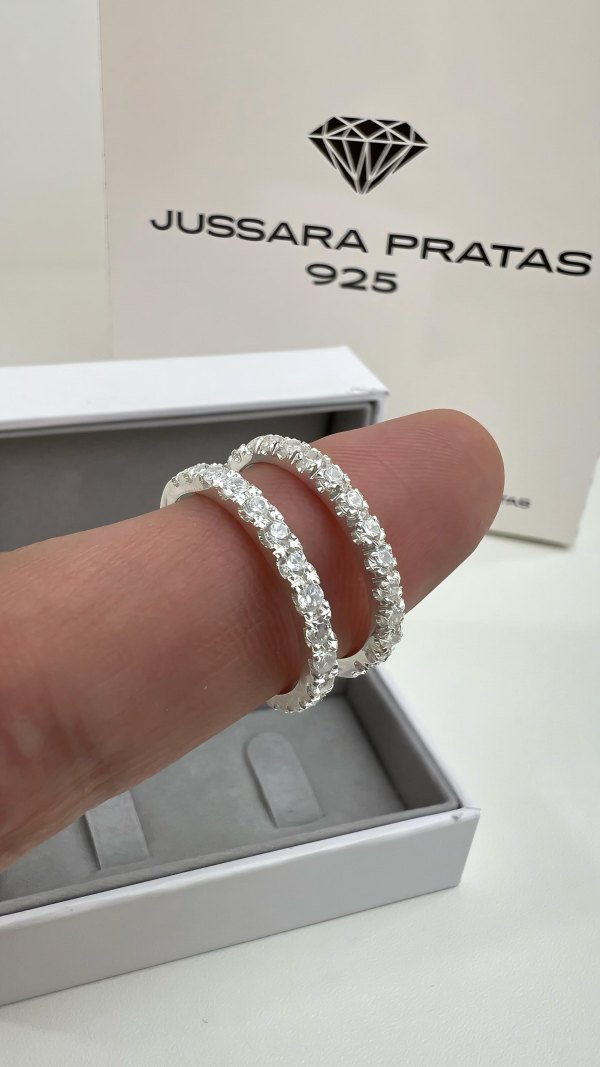 Par De Aliança Cravejadas 3mm - Prata 950, imagem 3